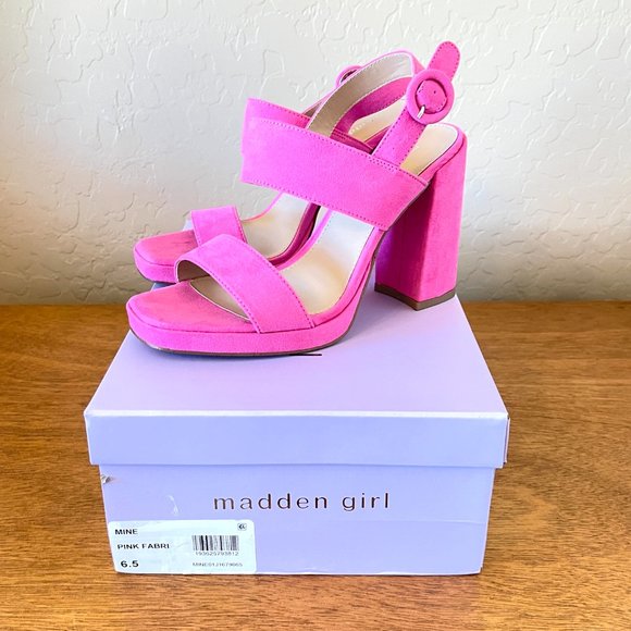 New Madden Girl 6.5 Platform Heels Sandals Pink Mine Fabric Faux Suede with Box - Picture 1 of 11